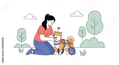 Caring for a disabled dog with mobility assistance in a sunny park