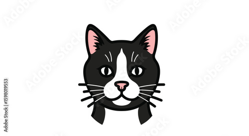 Charming tuxedo cat face with whiskers and pink ears friendly feline companion portrait