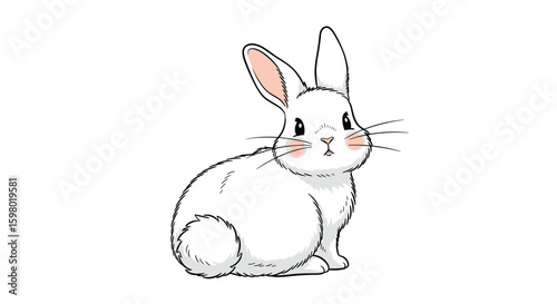 Adorable white rabbit sitting still with pink accents on cheeks and ears a charming illustration