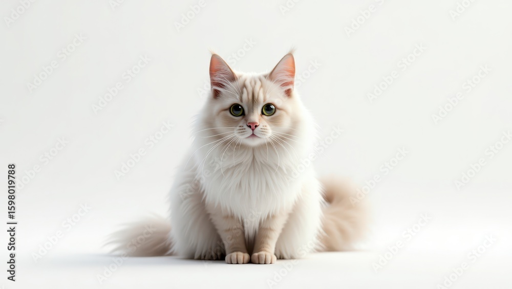Fototapeta premium Elegant light cream-colored cat seated against a plain background.