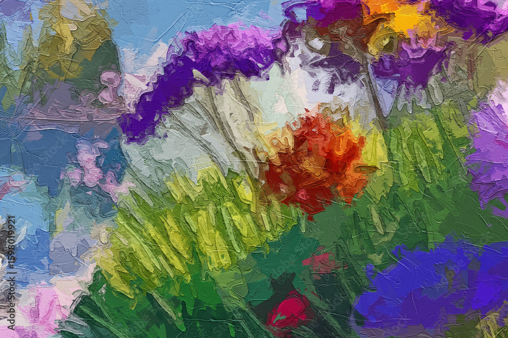 Fototapeta premium Various oil paintings, flowers, squirrels, ducks, lakes, landscapes, chrysanthemums, roses, peonies, flowers, birds, and small streams