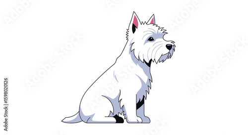 Adorable small white terrier dog sitting alertly with perky ears and fluffy coat