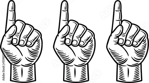Vintage Pointing Hand Clipart – Retro Etched Hand Gestures Set