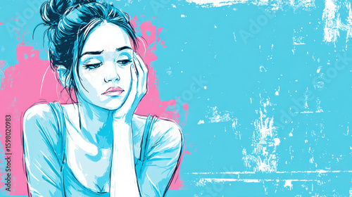 Depression disorder, Invisible pain illustrated in a grunge style, featuring a flat design suitable for various creative projects.