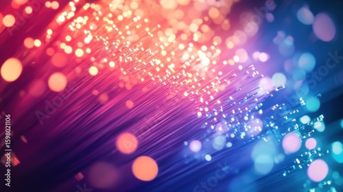 A close-up of a fiber optic cable, with vibrant light streaming through its core. A symbol of high-speed communication, connectivity, and the internet. Abstract and colorful.