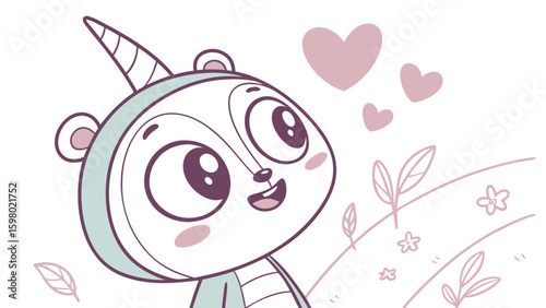 Pink, cute, funny, cartoon piglet vector illustration with a happy heart