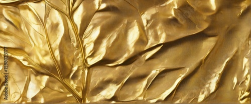 Abstract background or texture of luxurious gold leaf or foil with elegant wrinkles and folds. Concept of wealth, luxury, success