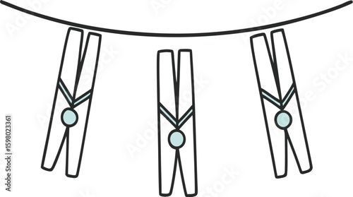 Minimalist Clothespins on Clothesline Illustration - Laundry Clip Icon Design