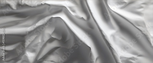 Abstract background of luxurious gray silk fabric. Draped and flowing satin texture for elegant design. Monochromatic, grayscale.
