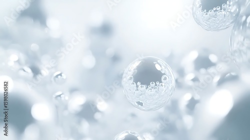 Floating Clear Bubbles with Smaller Bubbles Inside on Soft White Background