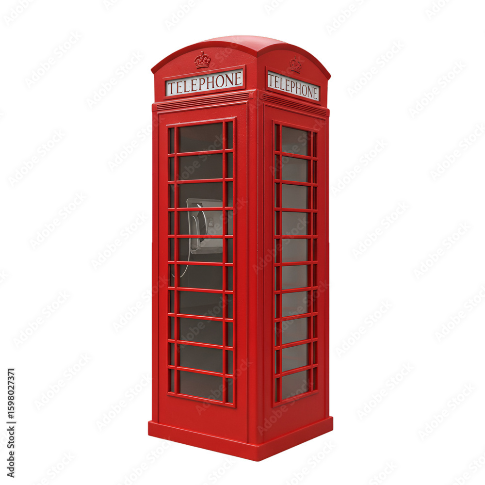 Obraz premium 3D Illustration of a Red British Telephone Booth Isolated on Black