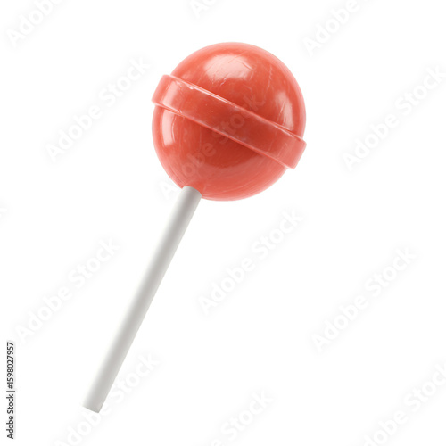 3D Illustration of a Single Round Pink Lollipop