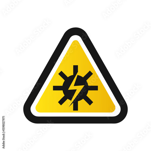 Yellow triangle hazard sign with black border and gear lightning bolt symbol on white background