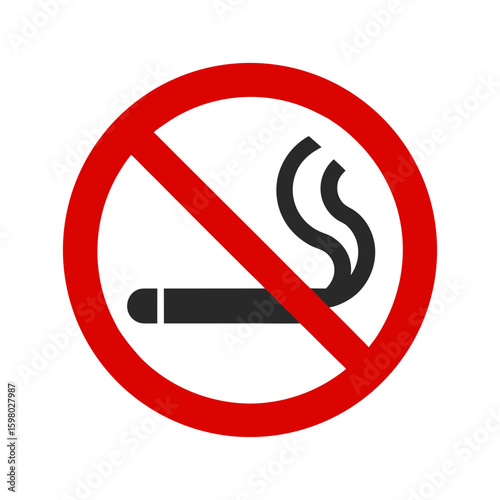 No Smoking Sign Vector Illustration Featuring Red Circle and Crossed Out Cigarette on White