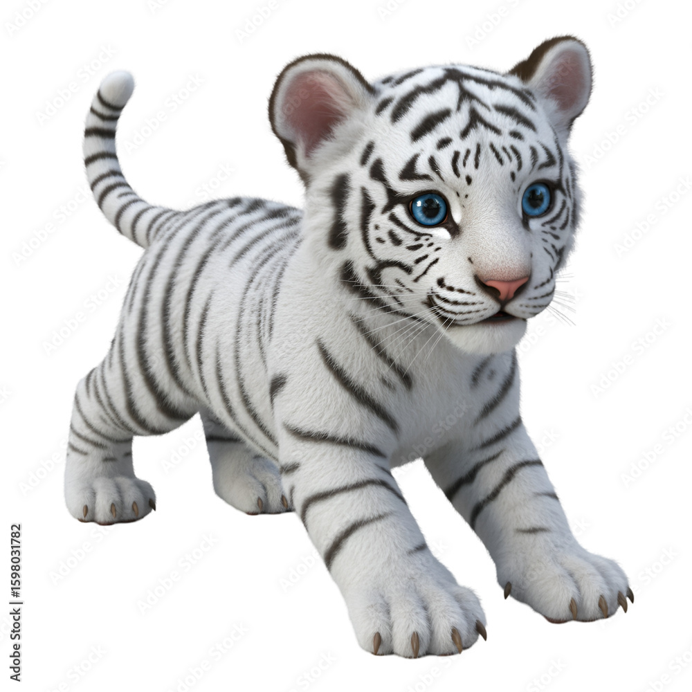 Naklejka premium 3D Illustration of Playful White Tiger Cub Isolated