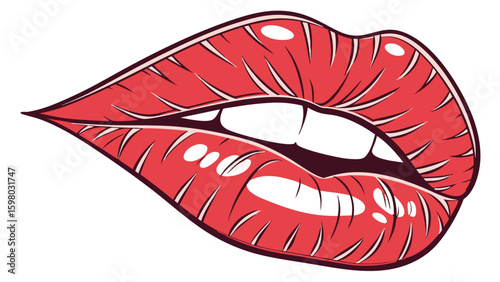 Red lipsticked woman's lips isolated on white, a symbol of beauty and desire
