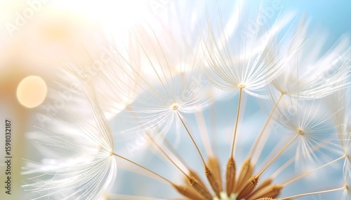 Close-up of dandelion seeds, soft light