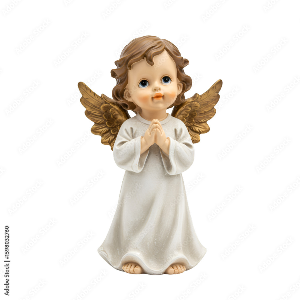 Fototapeta premium 3D Praying Angel Figurine Isolated With Gold Wings