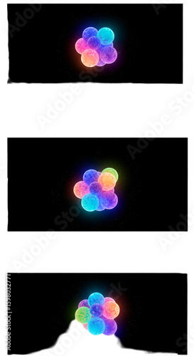 3D Pixel Art Neon Molecule on Black Background