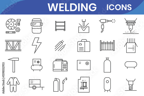 Welding icon set. It included wire, gas welding, welder, mechanical, technical, and more icons. Editable Vector Stroke