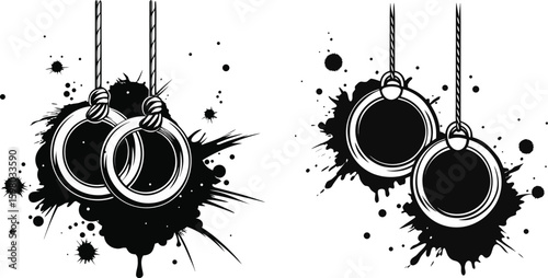 Gymnastic rings suspended with abstract ink splatters sports fitness