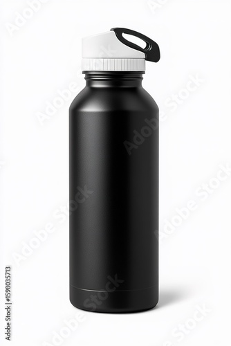 black matte metal sports bottle with a background