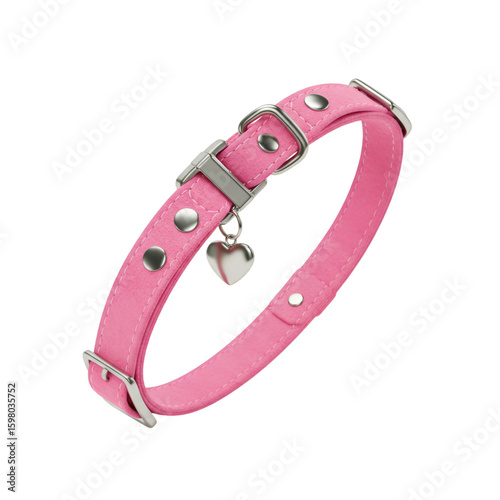 3D Illustration Pink Dog Collar With Heart Charm