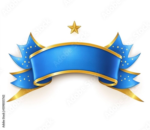 Award ribbon in blue with gold accents on a background