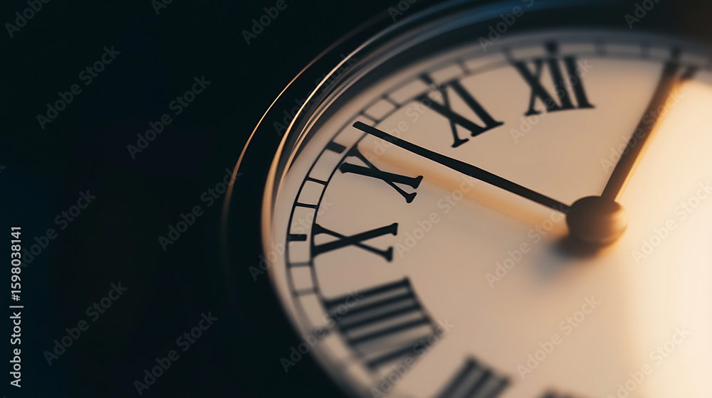 Close-up of an antique clock face with Roman numerals and elegant hands, symbolizing the passage of time and timeless design. Close-up of an antique clock face with Roman numerals and elegant hands, symbolizing the passage of time and timeless design.