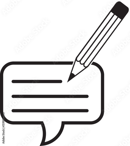 Pencil writing in a text bubble, a vector icon for chat, comments, and communication.