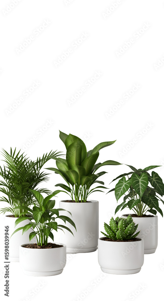 Fototapeta premium 3D Render Houseplants in White Pots Isolated