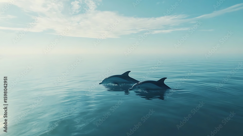 Fototapeta premium Digital art of dolphins in playful pose high resolution picture