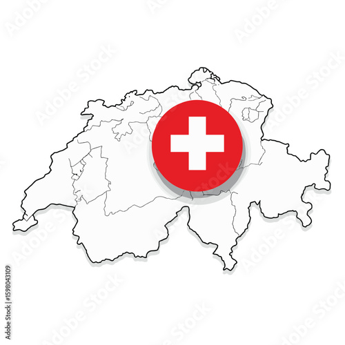 Switzerland flag map for Swiss National Day 1 August vector poster
