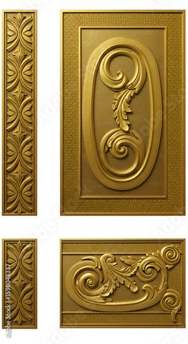 3D Render Golden Ornaments Isolated on Black Background