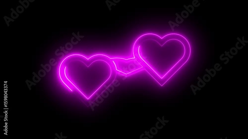 Futuristic Neon Heart Icons in Pink Glow. Love, Affection, and Romantic Symbol Concept for Social Media, Dating Apps, or Valentine’s Day Design