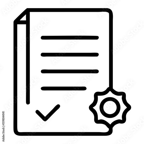 Document with check mark and seal indicating approval or verification of the information inside it