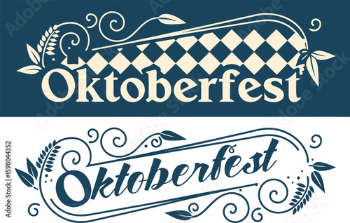 Oktoberfest themed decorative banners with Bavarian diamond pattern and floral flourishes