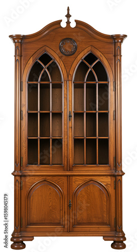 Antique Wooden Display Cabinet Photo Isolated