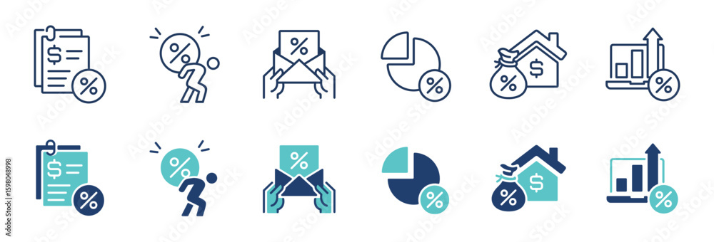 Fototapeta premium business income tax bill icon line set finance accounting government taxes vat rate payment calculate earning interest document report signs vector illustration