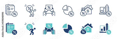 business income tax bill icon line set finance accounting government taxes vat rate payment calculate earning interest document report signs vector illustration