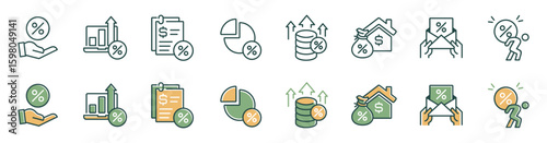 collection of business income tax bill icon line set finance accounting earning report government taxes payment calculate vat rate percent interest taxation signs vector illustration