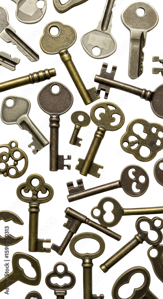 Fototapeta premium Assortment of Antique Keys on Black Background