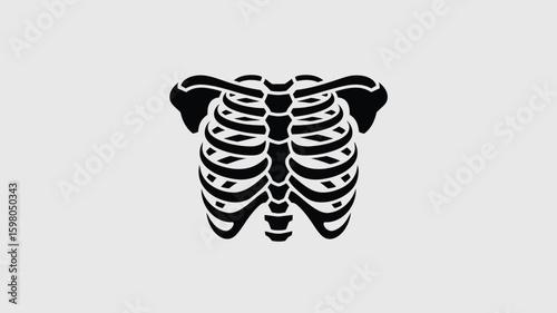 Stylized Black Rib Cage Skeleton Anatomy Icon with Shoulder Blades and Collarbone Detail on a Neutral Background