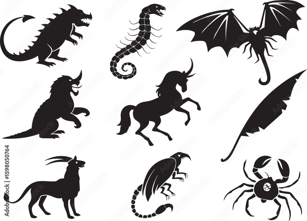 Obraz premium Fantasy Creatures Icon Bundle Silhouette Clipart Set for Cricut & Sublimation