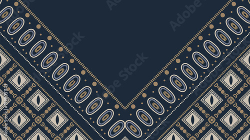 Geometric boho ethnic pattern with oval and diamond motifs in muted colors, creating a decorative and stylish border ideal for textile design, fashion, or home decor applications.