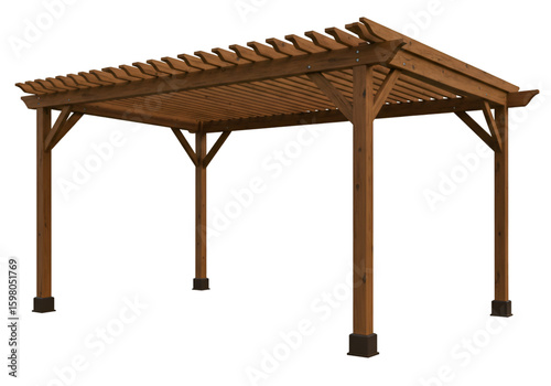 3D Wooden Pergola Illustration on Transparent Background