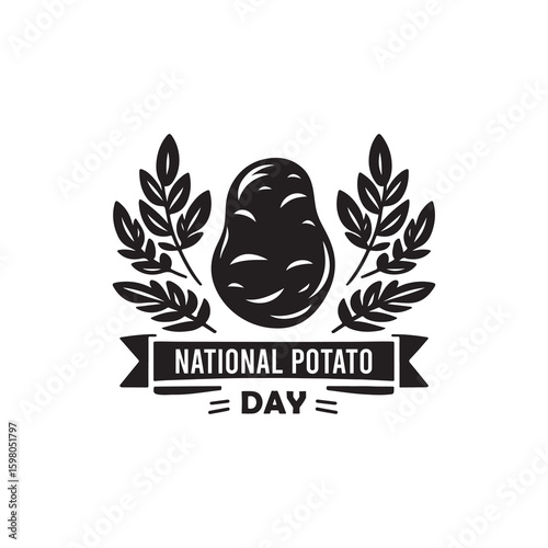 National Potato Day Silhouette Vector Illustration, Solid White Background.