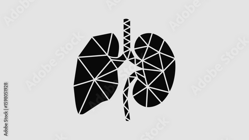 Stylized geometric black lungs and trachea anatomical graphic on a light grey background representing respiratory health and medical concepts