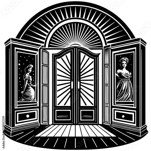 black and white door