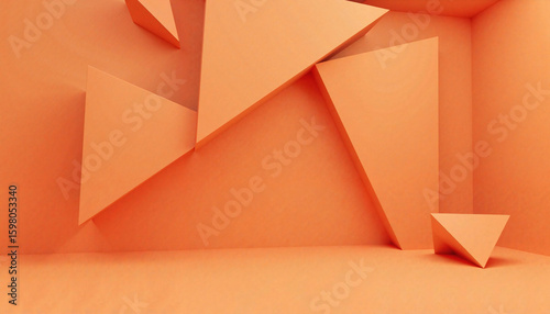 Geometric abstraction with repeating terracotta triangles, foyer background for info design